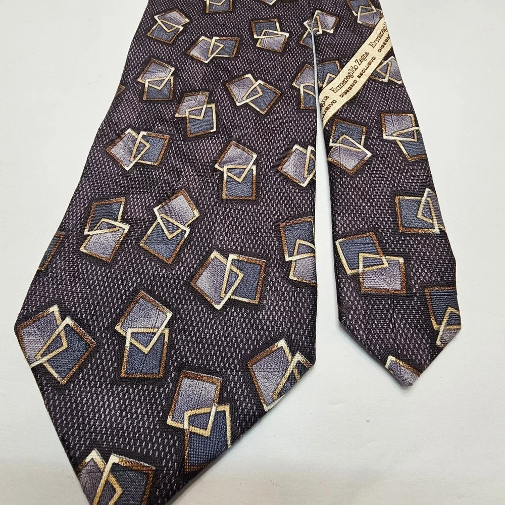 Ermenegildo‎ Zegna Disegno Esclusivo Silk Neck Tie Purple Gray Geometric Italy